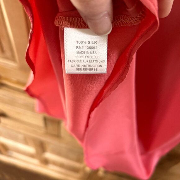 Lavender Brown Small Pink Cold Shoulder Blouse Silk Coral Salmon - Picture 5 of 5